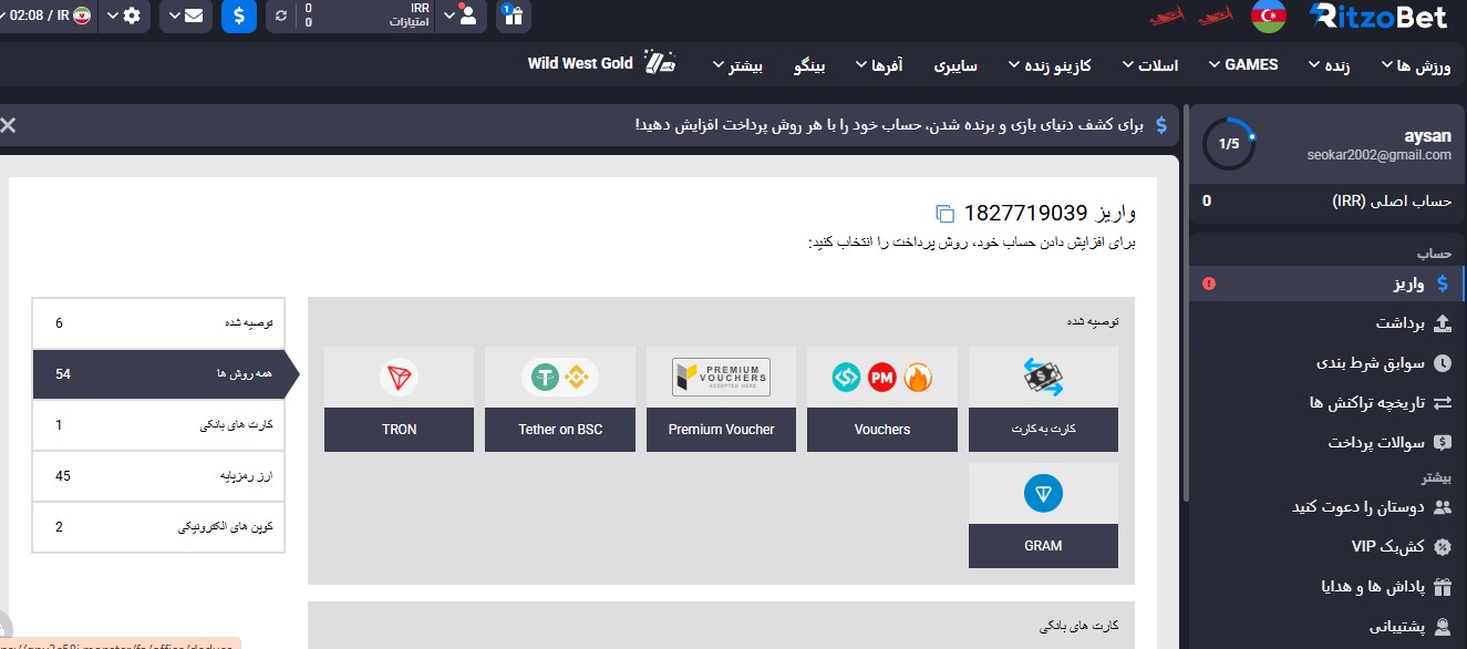 واریز در ریتزو بت چگونه انجام می شود؟